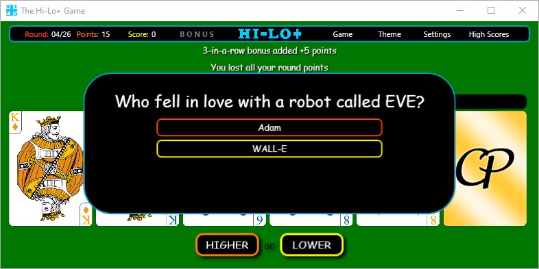 The Hi-Lo+ Game - Quiz Question