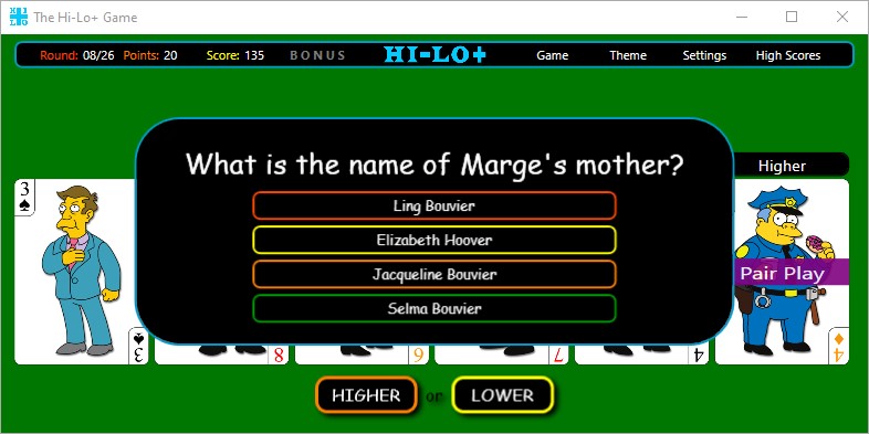 The Hi-Lo+ Game - The Simpsons Theme