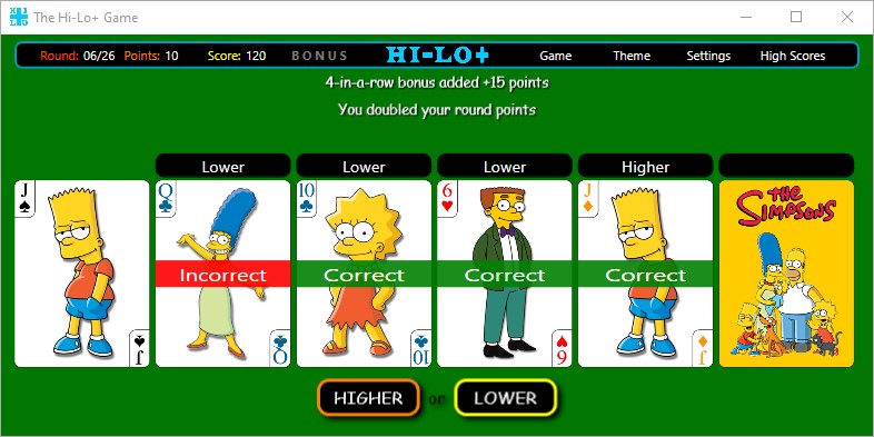 The Hi-Lo+ Game - The Simpsons Theme