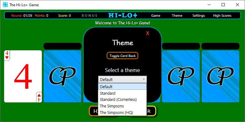 The Hi-Lo+ Game - Themes